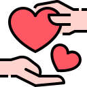 Donar por una causa, una mano suelta un corazón en otra mano